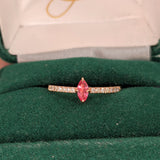 Adorable Pink Spinel Ring w Diamond Accents in Solid 14K Rose Gold | MQ 6x3mm