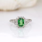 Mihika 14K White Gold Tsavorite Garnet and Diamond Ring | EM 7x5mm