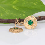 14K yellow gold matte Zambian emerald stud earrings with diamond accents