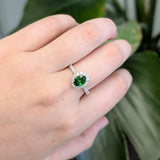 Avienne Solid 14k White Gold Tsavorite Garnet Ring with Natural Diamond Accents | 7x5mm