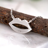 Sparkling Diamond Lip Necklace: Solid 14k White Gold Pendant With Attached Chain
