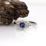 Stacy 14K White Gold AAA Ceylon Sapphire Diamonds Ring | Round 4.6mm
