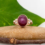 Skye Solid 14k Gold Star Ruby Ring with Natural Diamond Accents, Oval 11.6x9mm