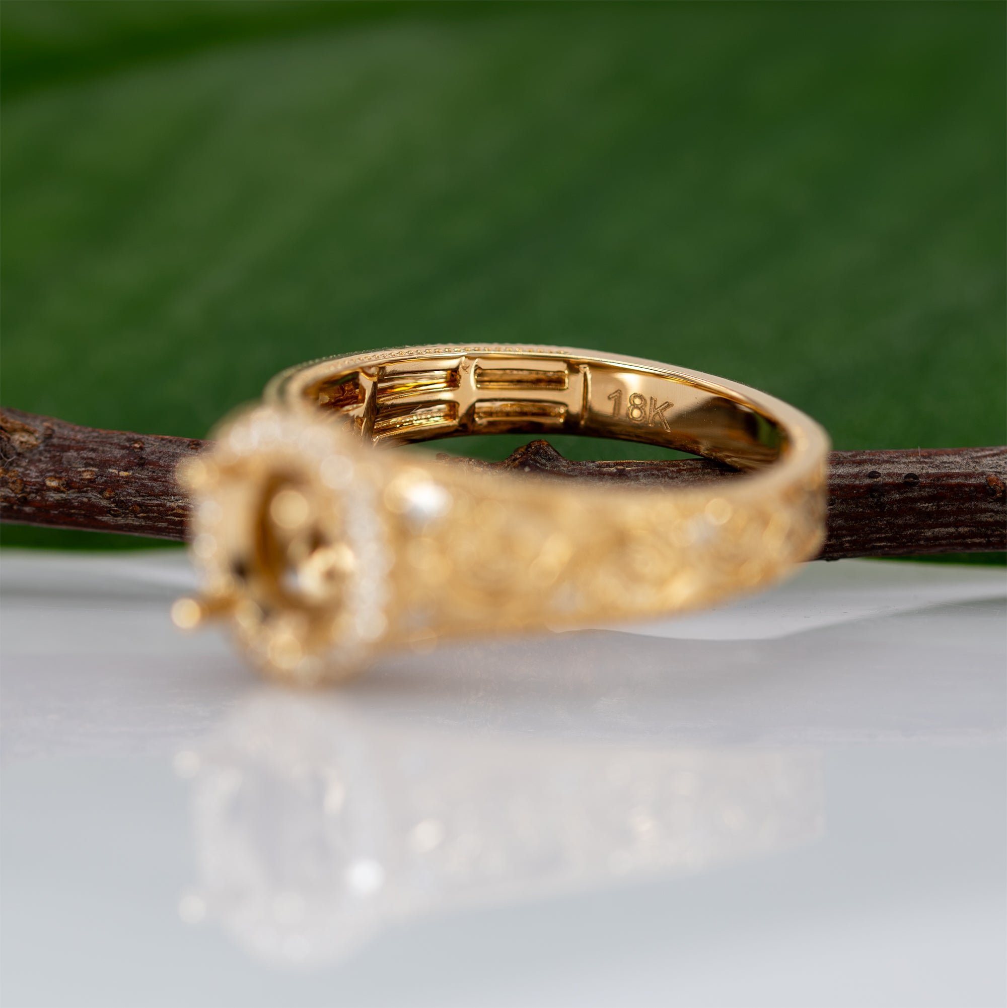 18K yellow gold diamond semi-mount ring setting