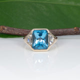 14K yellow gold London blue topaz ring with lab diamond accents