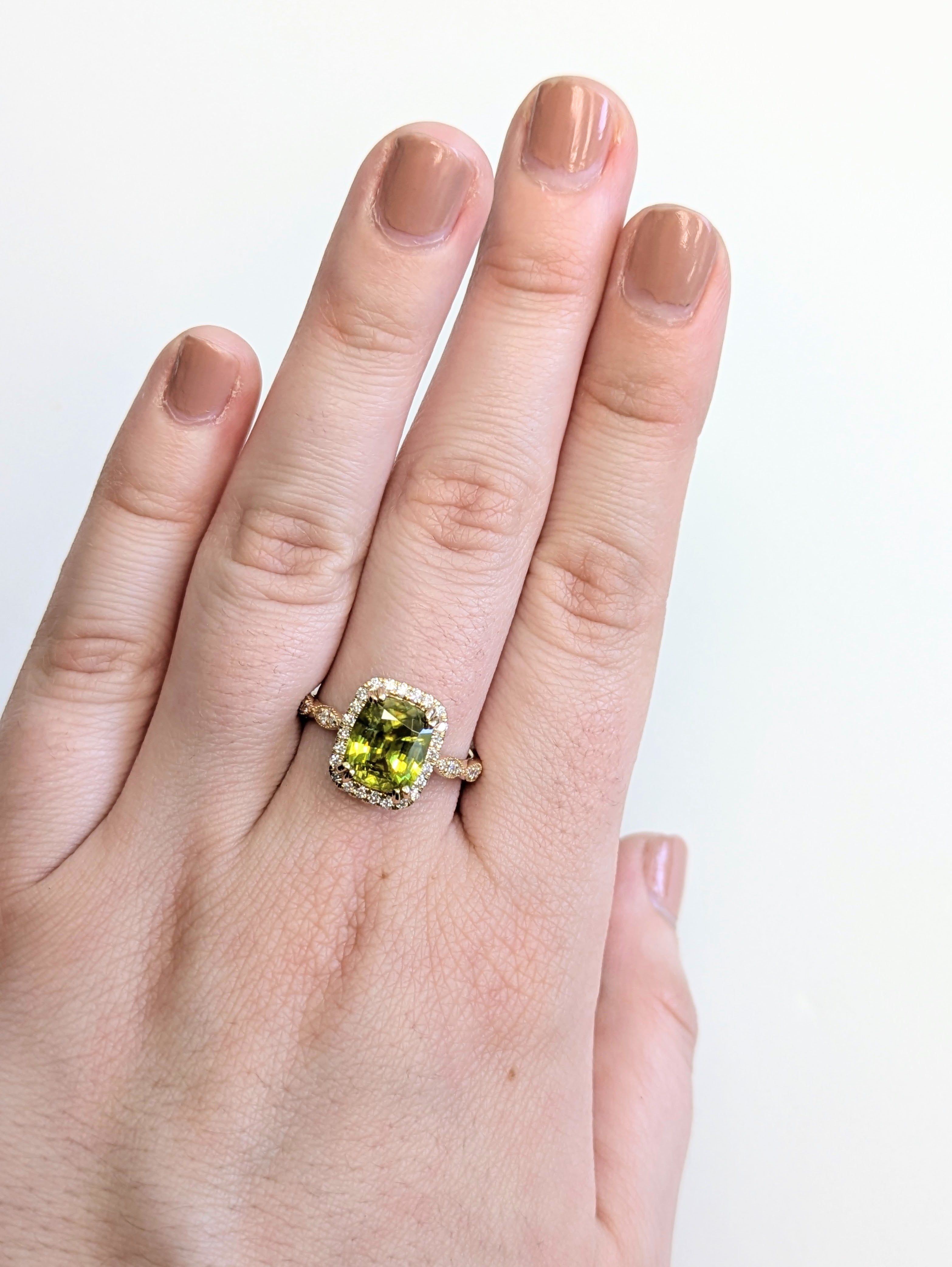 Daksha 14K Yellow Gold 2.7cts Sphene Diamond Ring | Cushion Cut  9x7mm
