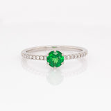 Mahika Solid 14k White Gold Tsavorite Garnet Ring with Natural Diamonds Accents | Round 5mm