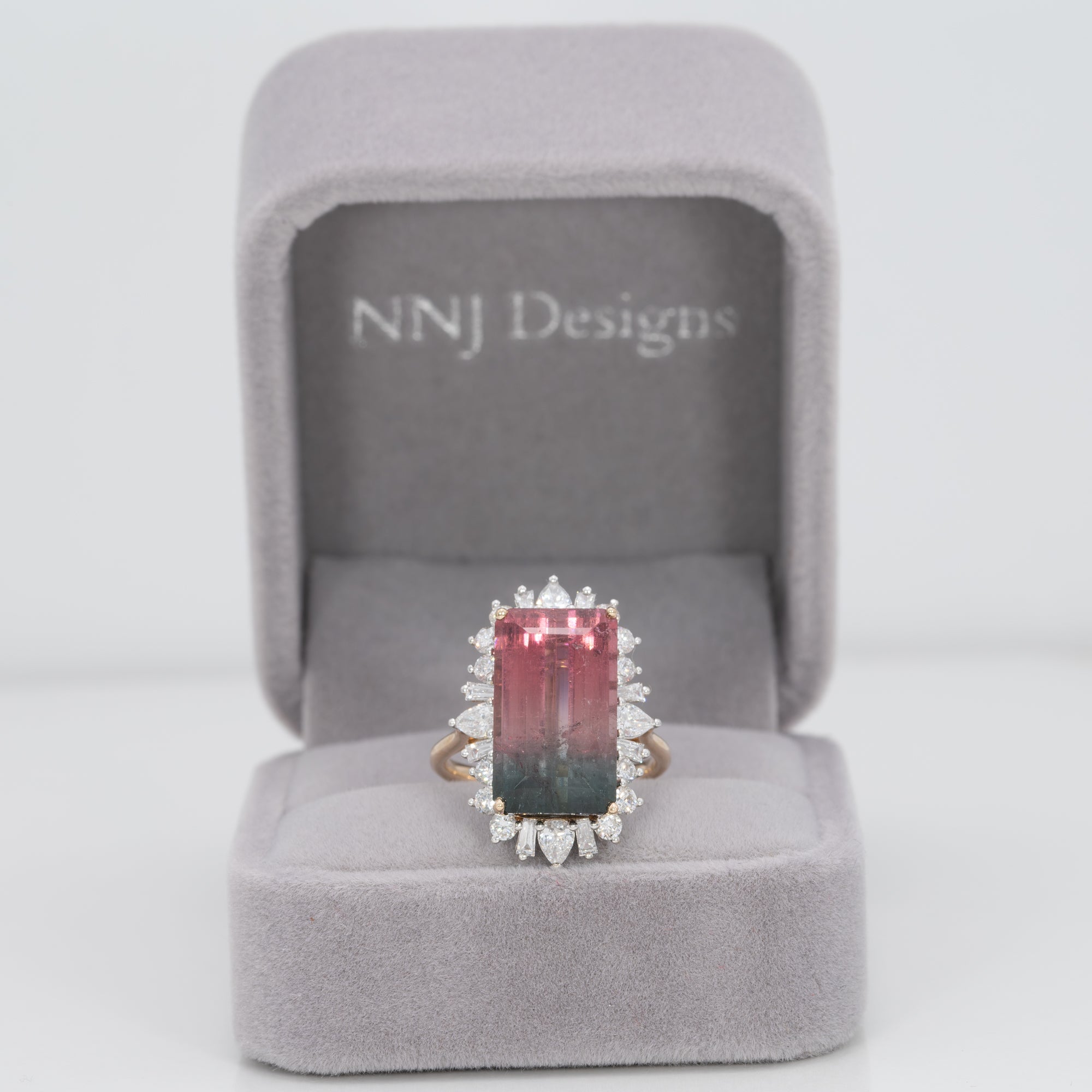 14K white & yellow gold bi-color tourmaline ring