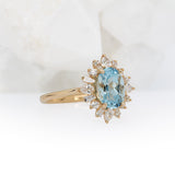Rosily Solid 14k Gold Aquamarine Ring with Natural Diamonds Accents, Oval 9x7mm