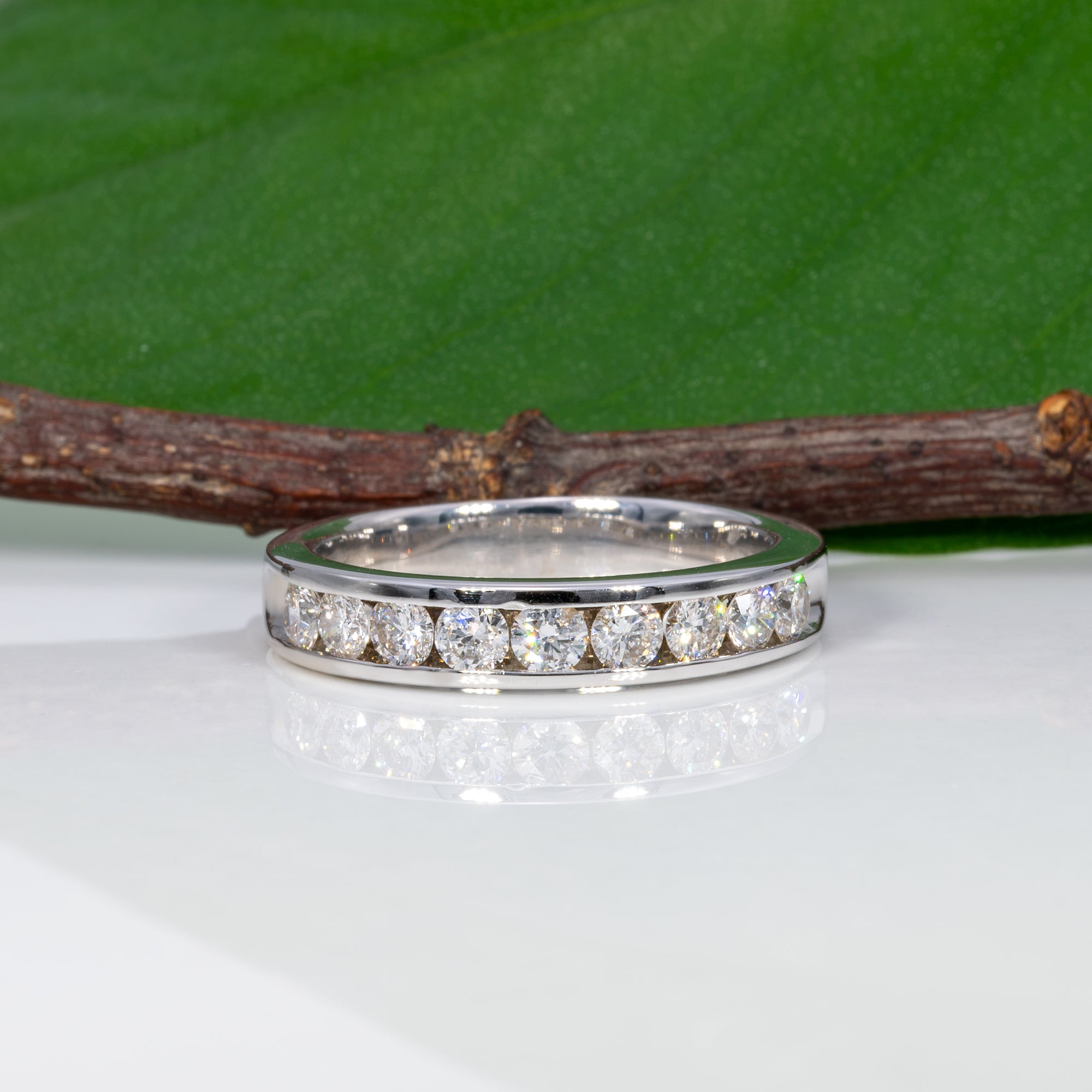 14K white gold diamond estate band