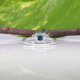 14K white gold indicolite tourmaline ring with diamond accents