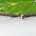 14K white gold red spinel ring with diamond halo