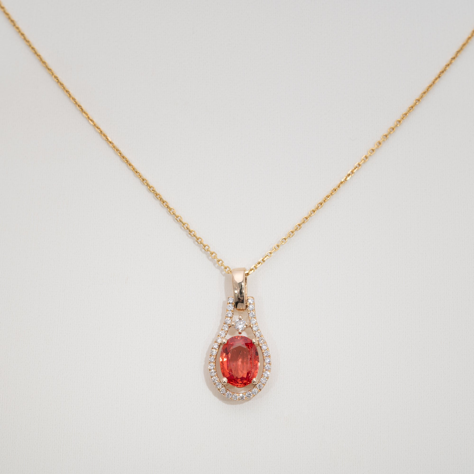 14K yellow gold padparadscha sapphire pendant