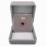 Somi Solid 14K Gold Ruby Pendant Necklace with Attached Chain, Natural Diamonds Halo, 10x8mm