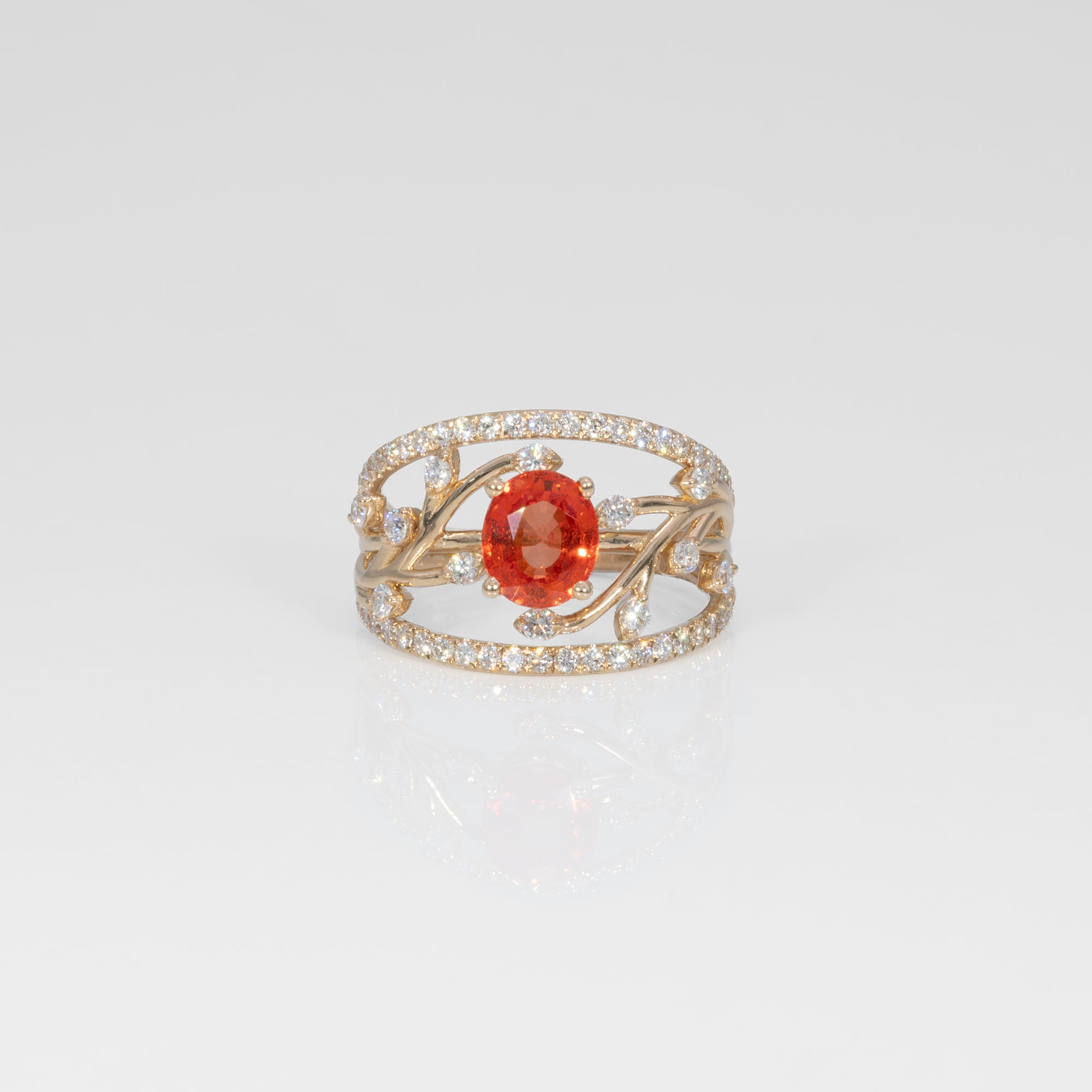 14K yellow gold padparadscha sapphire ring