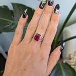 14K yellow gold Madagascar ruby ring with diamond halo