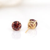 Roxy 14K Solid Gold Red Zircon Stud Earrings | Round 6.5mm