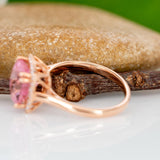 Saahel Solid 14k Gold Pink Tourmaline Ring with Natural Diamonds Accents, Cushion Shaped 8.4mm