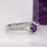 Aura 14K Solid White Gold Purple Sapphire and Natural Diamonds Ring | PE 6x4mm