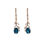 14K rose gold London blue topaz oval earrings with diamond accents
