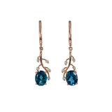 14K rose gold London blue topaz oval earrings with diamond accents