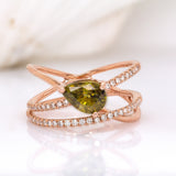 Aditi 14K Rose Gold Sphene and Natural Diamonds Ring | Pear Shape 8x6mm