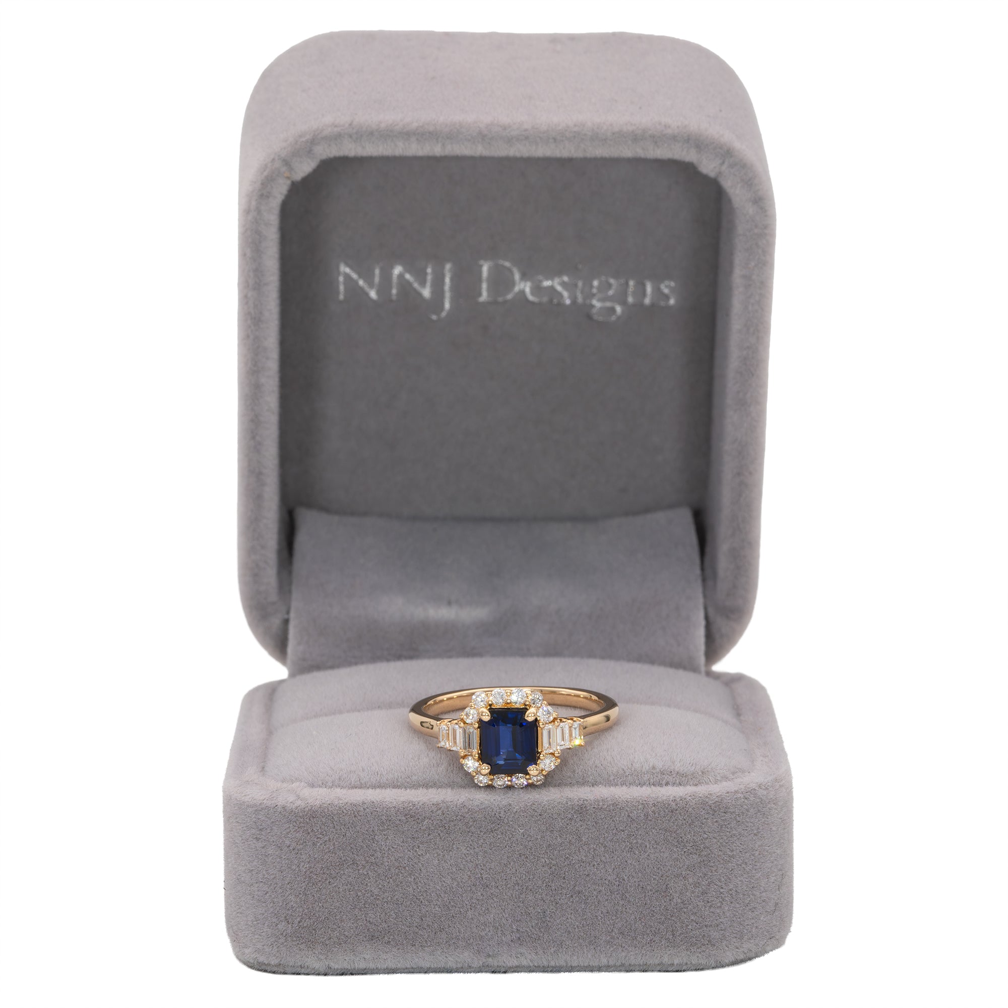 14K yellow gold Ceylon blue sapphire ring with diamond accents