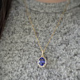 1.6cts 14k Solid Gold Tanzanite Pendant with Natural Diamonds Accents | Oval 9x7mm