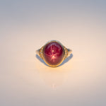 14K yellow gold star ruby cabochon ring with diamond accents