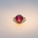 14K yellow gold star ruby cabochon ring with diamond accents