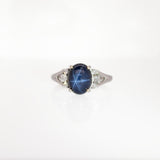 Aseel Solid 14k Gold Star Sapphire Ring with Natural Diamonds Accents, 10x8mm