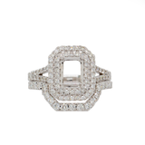 Modern East–West Emerald-Cut Semi-Mount Ring with Pavé Diamond Accents, Elegant 14K Gold Design Ready for Your Center Stone