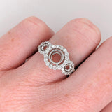 3 Stone Ring Setting | Ring Semi Mount w Diamond Accents | Round 6.5mm & 8.5mm