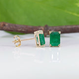 Beautiful Zambian Emerald Solitaire Stud Earrings in Solid 14K Gold | Emerald Cut 5x3mm 6x4mm 7x5mm 8x6mm
