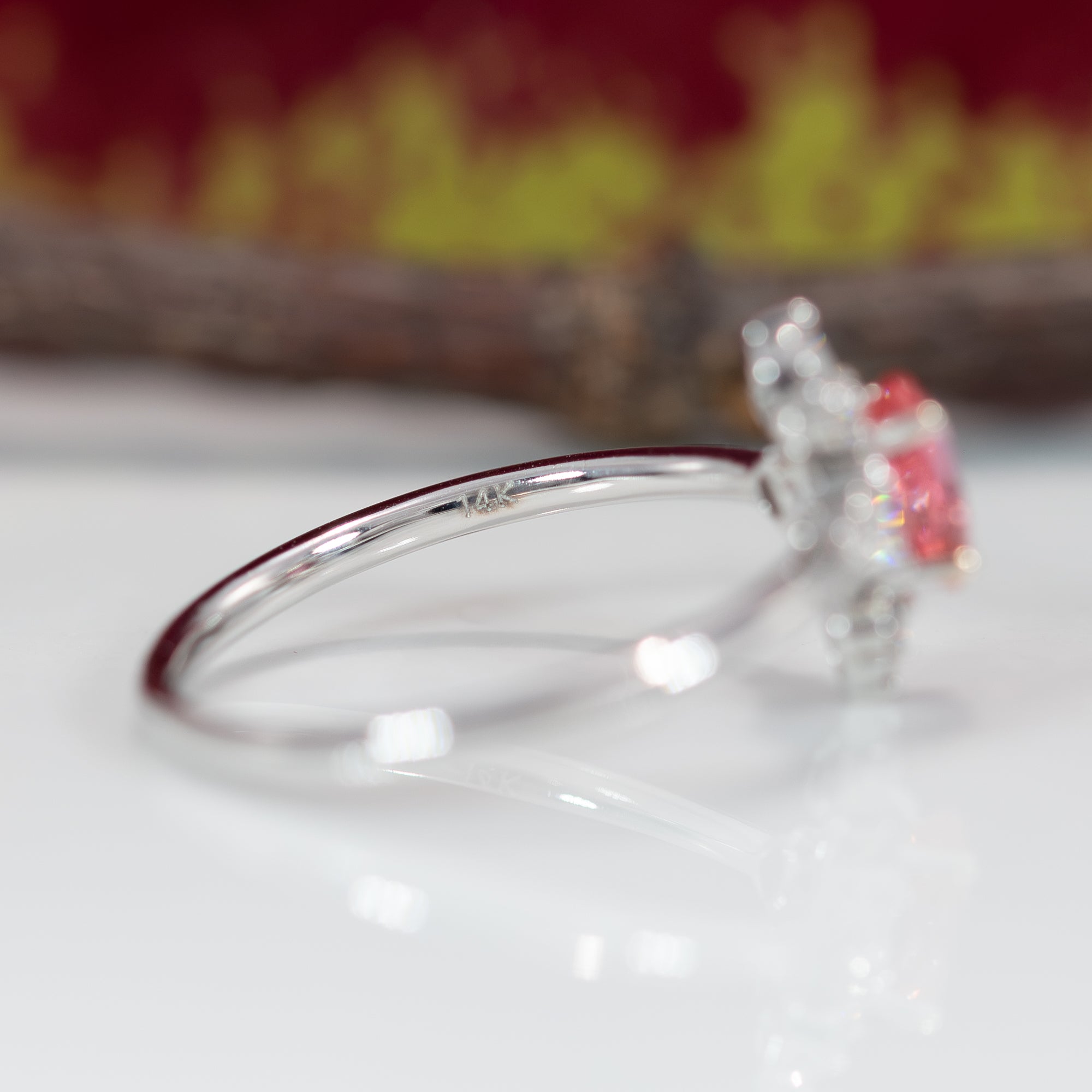 14K white gold padparadscha sapphire ring