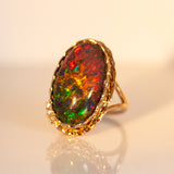 Jane 14K Rose Gold Black Opal Ring Diamonds Ring | Cabochon Gemstone 23.2x13.4mm