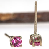 14K Solid Gold Pink Tourmaline Solitaire Studs | Round 3mm