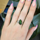 Daphne Solid 14K Gold 2.5cts Black Opal Ring with Lab Diamond Accent, Pear 14x9mm