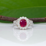 14K white gold Burma ruby ring with diamond accents