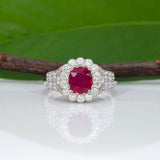 14K white gold Burma ruby ring with diamond accents