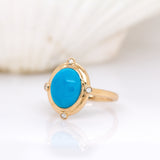 Ambika 14K Solid Gold Sleeping Beauty Turquoise and Diamond Ring | OV 11x9mm