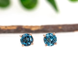 5mm Round - 14K Solid Gold London Blue Topaz Solitaire Studs