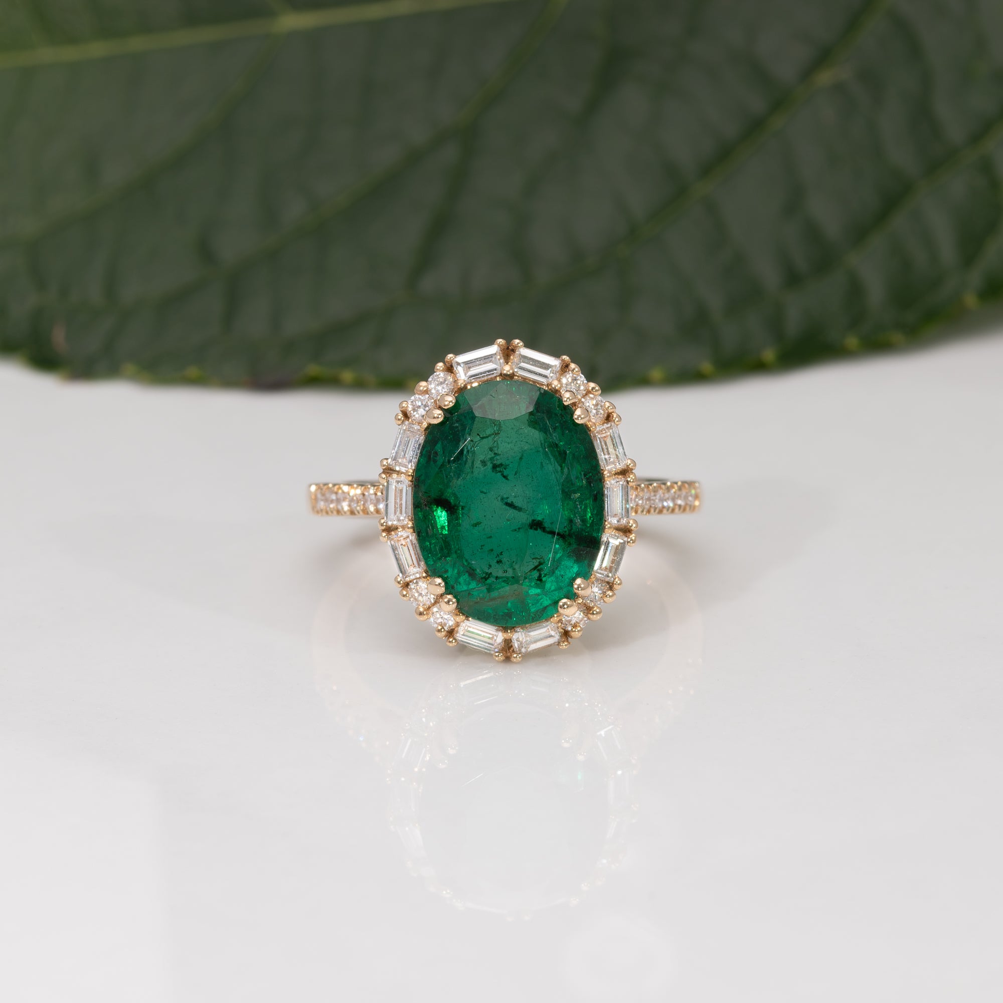 14K yellow gold emerald ring