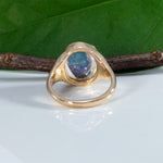 14K yellow gold rainbow moonstone cabochon ring with diamonds