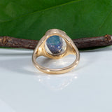 14K yellow gold rainbow moonstone cabochon ring with diamonds