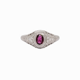 Vintage Inspired Ruby Ring w Earth Mined Diamonds in Solid 14K White Gold | Oval 5x4mm