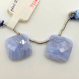 Eye-Catching Bluelace Agate Drilled Matched Pair Gemstones Square Shape- Side Drilled and Faceted Gems 16x16mm