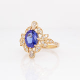Ishira 14k Solid Gold Tanzanite Ring with Natural Diamonds Accents | Oval 9x7mm