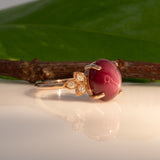 14K rose gold star ruby cabochon ring with diamond accents