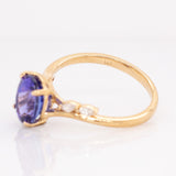 Ziya 14k Solid Gold Tanzanite Ring with Natural Diamond Accents | Oval 9x7mm
